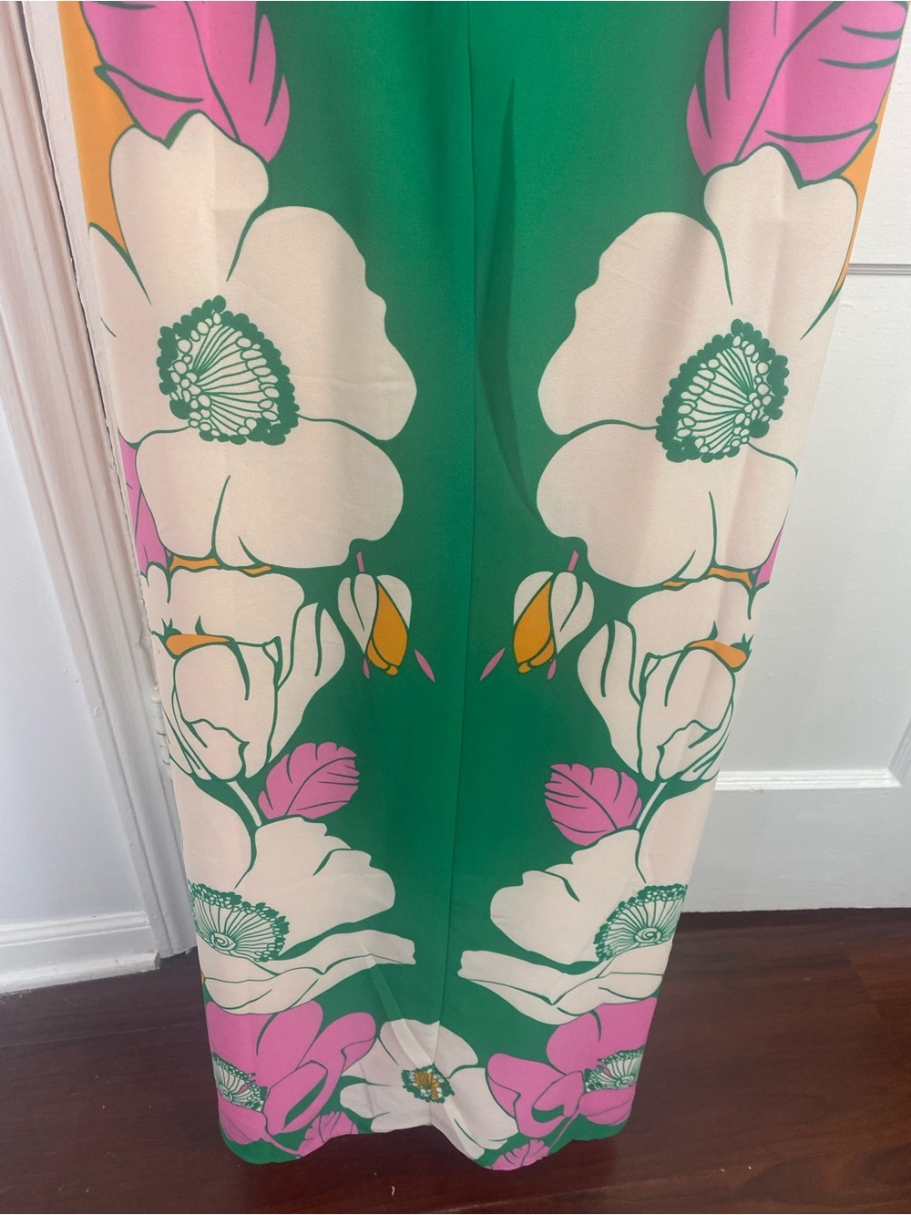 Maggy London Green Floral Maxi Dress with Orange Straps - Picture 8 of 12